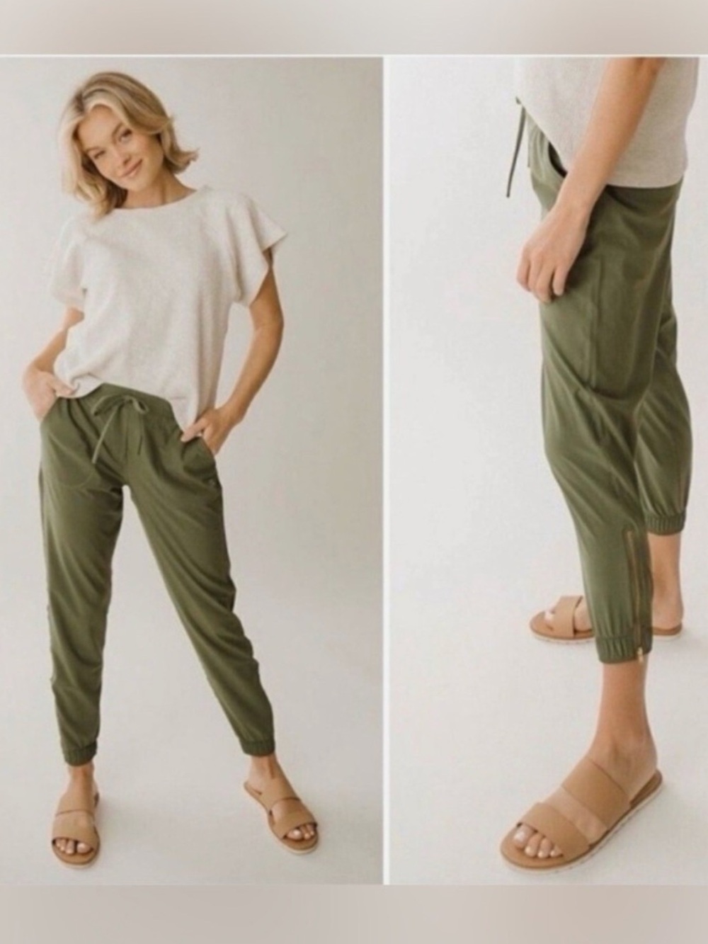Albion Olive Green Joggers with Ankle Zips size Small Tall